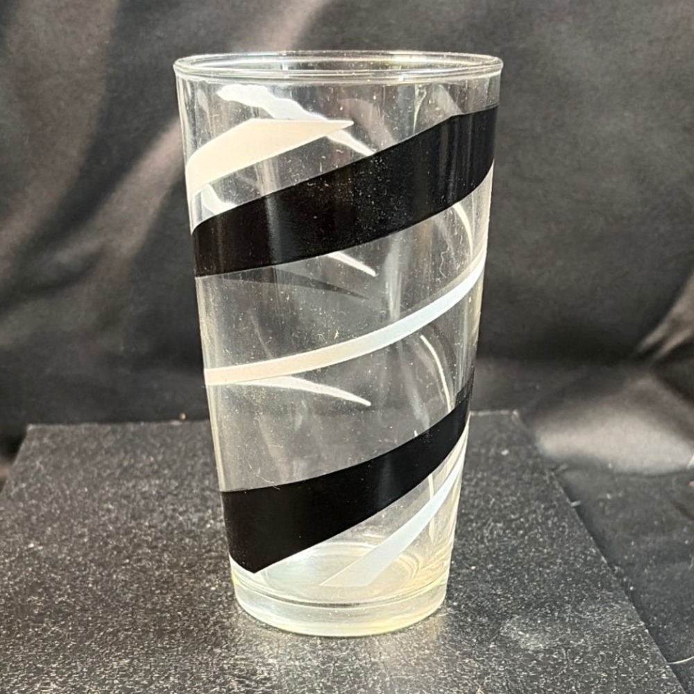 Vintage Mid Century Modern Black White Stripe Glass Tumbler MCM Barware Figurine